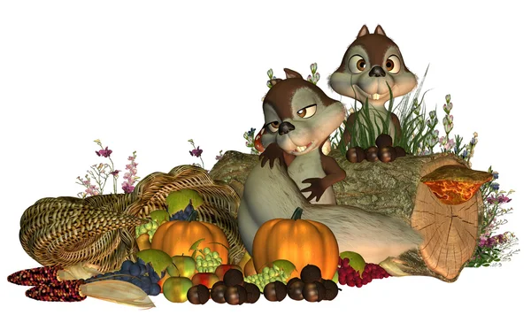 Fall Goofy Thanksgiving Squirrels — Stock Photo, Image