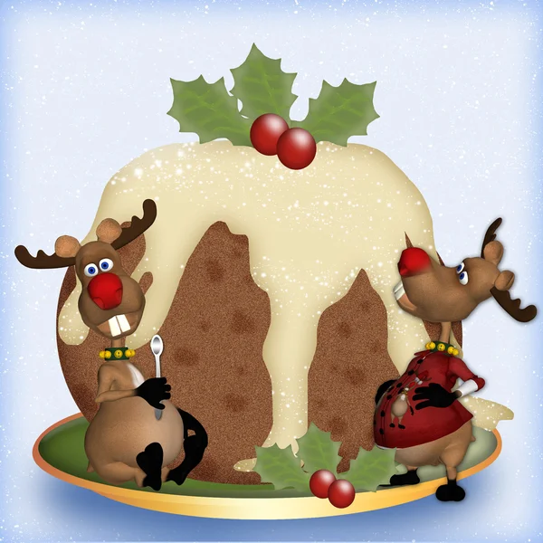 Reindeer With Christmas Pudding — Stock Photo, Image