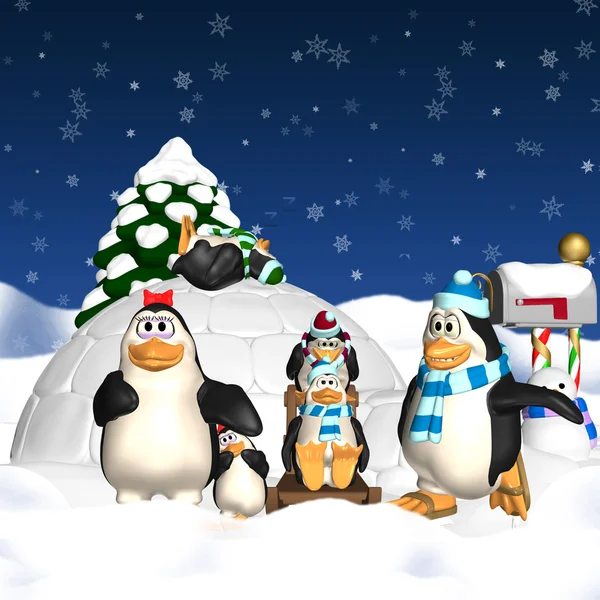 Οικογένεια πιγκουίνος διακοπές των Χριστουγέννων — Φωτογραφία Αρχείου