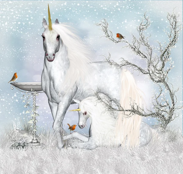 Fantasy unicorn wintervakantie — Stockfoto