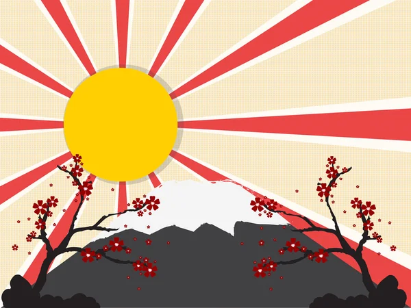 Japonsko orientální západ slunce s hora. — Stockový vektor