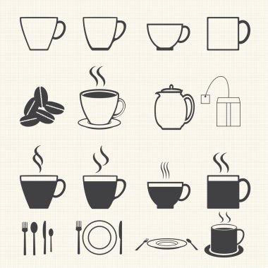Kahve Kupası ve çay Kupası simgesi doku arka plan ayarla.
