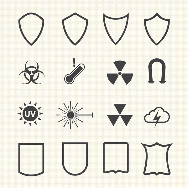 Shield and protection icons set on texture background. Vector — Stock Vector