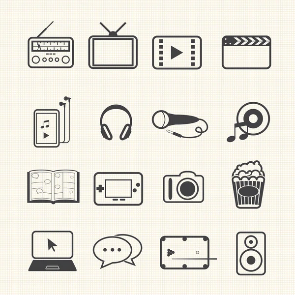 Iconos de entretenimiento establecidos en el fondo de textura. Vector — Archivo Imágenes Vectoriales