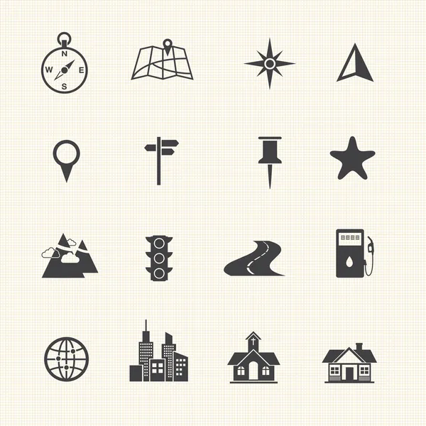 Kaartpictogrammen en locatie pictogrammen — Stockvector