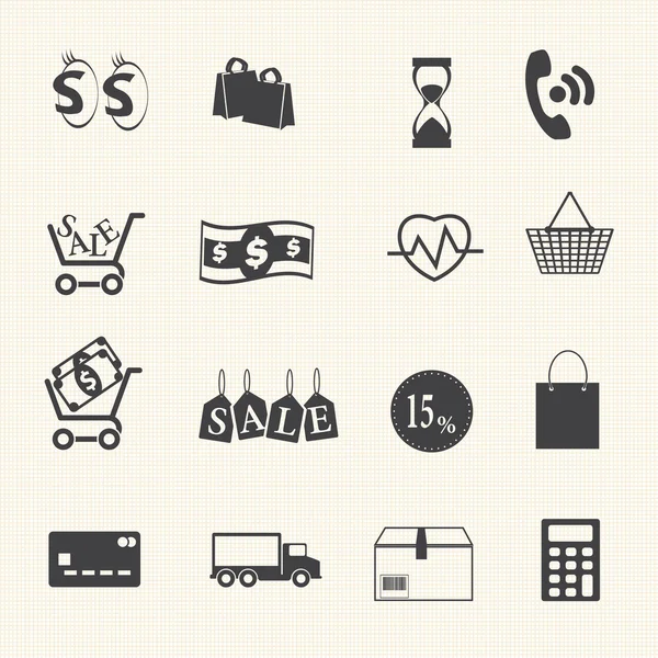 Ícones de compras definido no fundo textura. Vetor —  Vetores de Stock