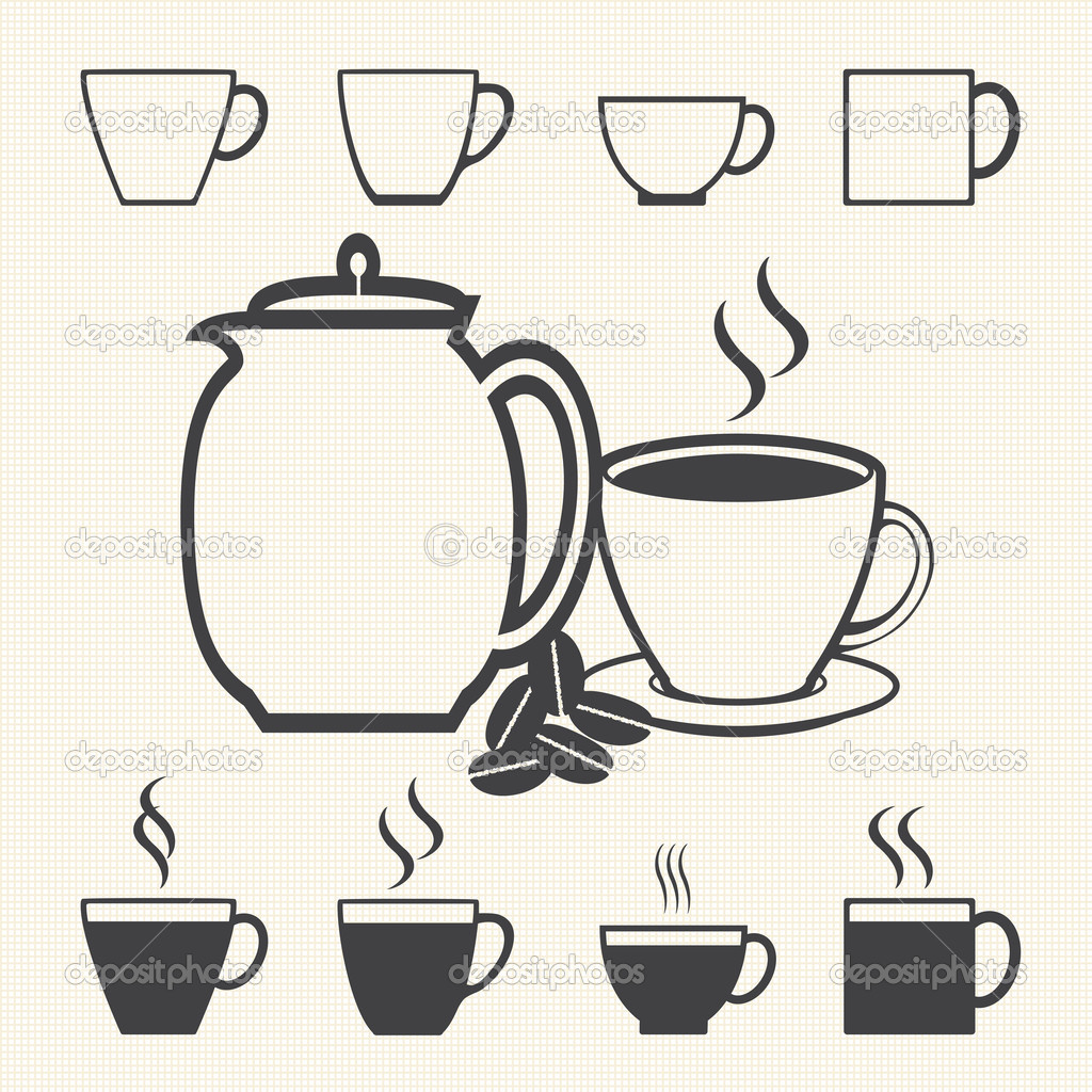 Coffee cup and Tea cup icon set on texture background.