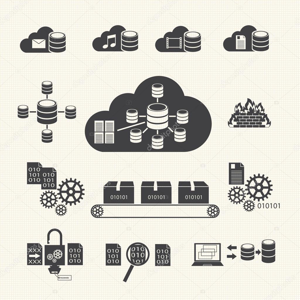 Cloud computing and Data management icons set. Vector
