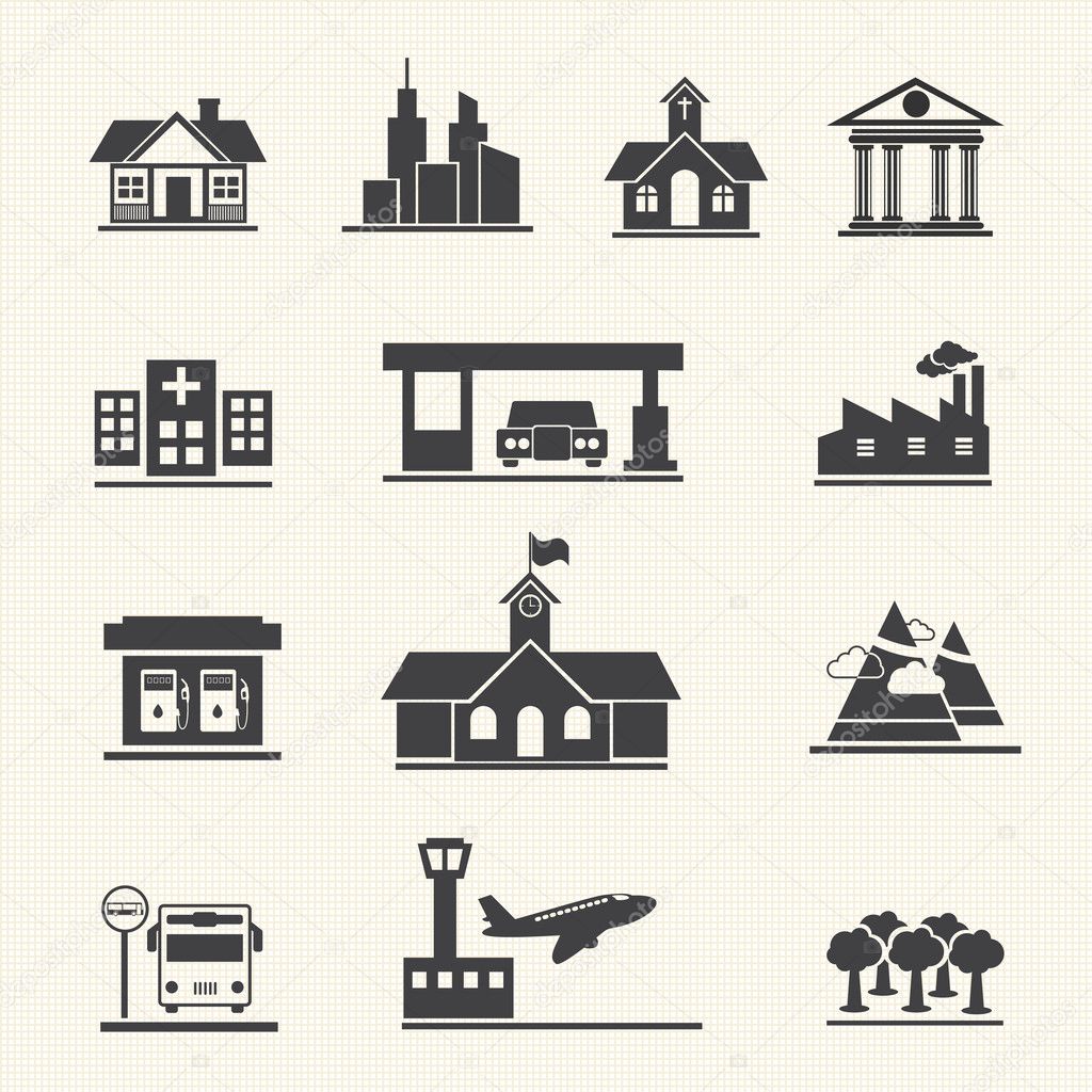 Vector icons set of places.