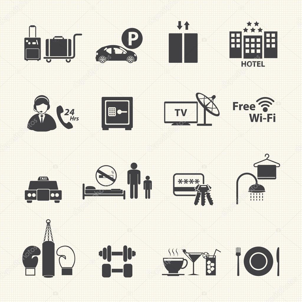 Hotel Services Icons set on texture background. Vector