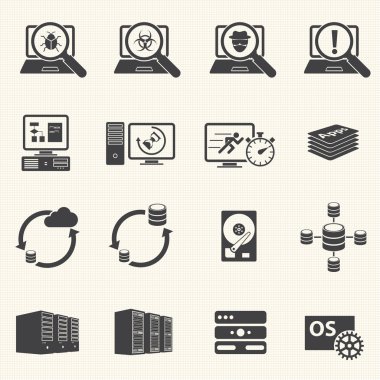 Programcı yazılım geliştirme ve veritabanı yönetimi simgeler