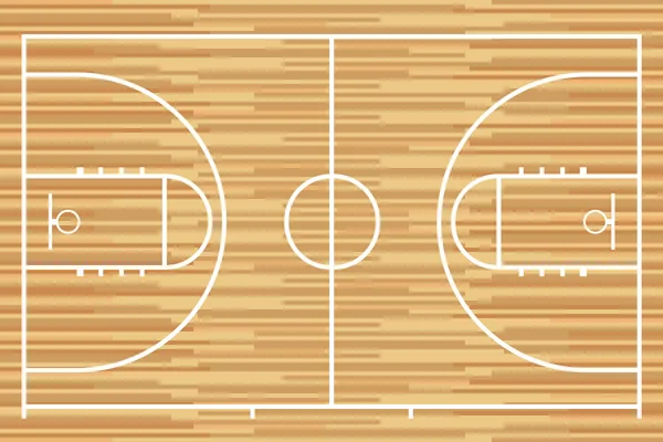 Campo da basket con parquet in legno. Vettore — Vettoriale Stock