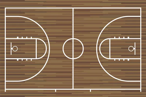 Cancha de baloncesto con tablero de madera de parquet. Vector — Vector de stock