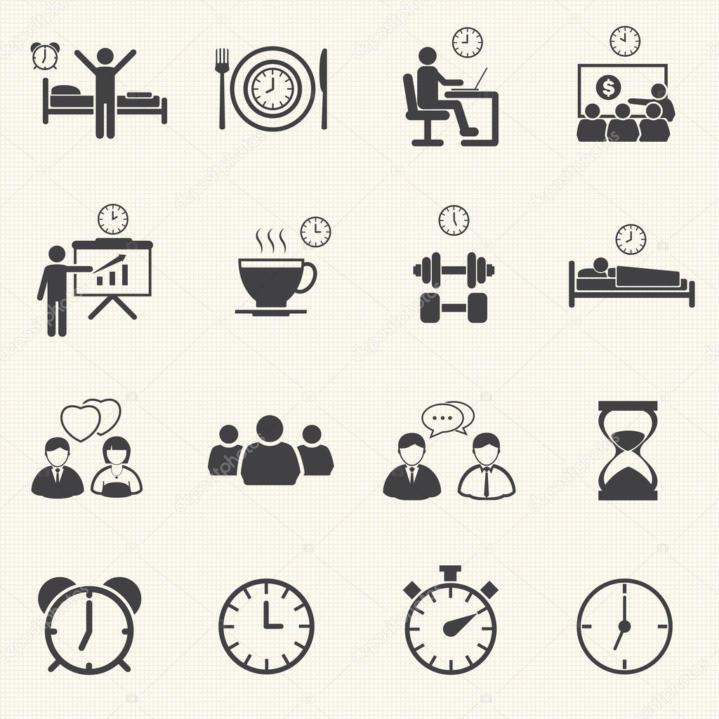 Man Daily Routine People icons set with texture background.