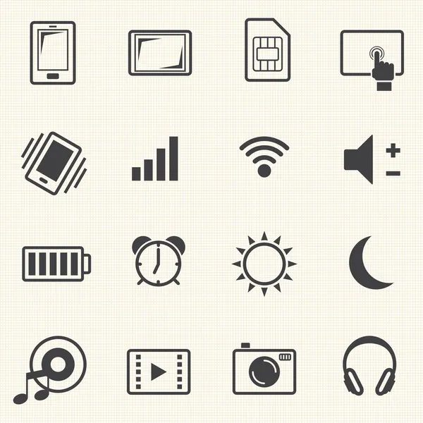Conjunto de iconos para teléfono móvil sobre fondo de textura. Vector — Vector de stock