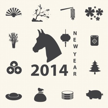 Çin yeni yılı. Yılın atı. Vector Icons set.