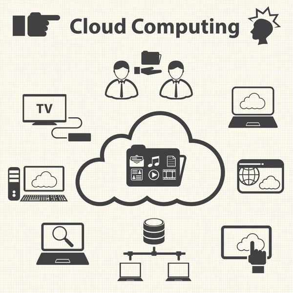 Het delen van gegevens. het cloud computing concept. vector — Stockvector