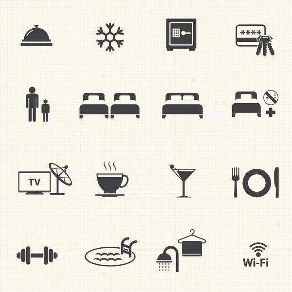 Iconos del hotel con textura de fondo. Conjunto de iconos de vector . — Vector de stock