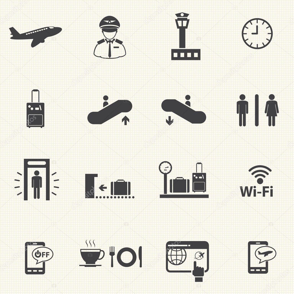 Airport icons set. Vector