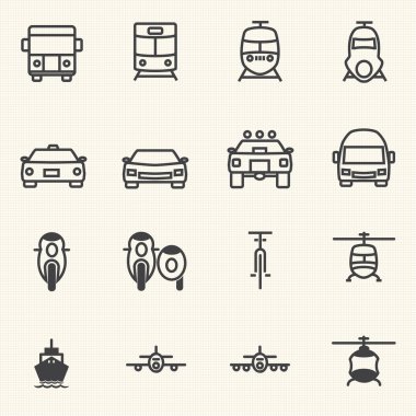 araç ve ulaşım Icon Setler. çizgi simgeler.