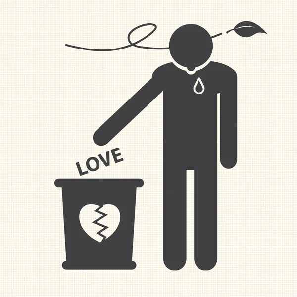 Kırık kalp ve çöp kutusuna bırakılan aşk. vektör — Stok Vektör