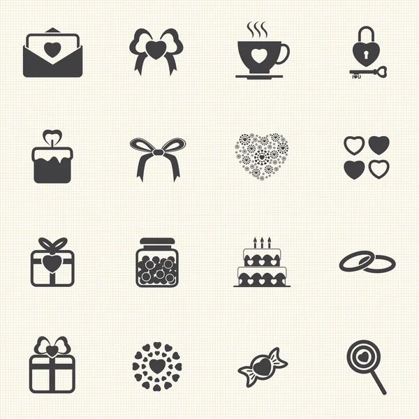 Aftelkalender voor Valentijnsdag en eerste liefde pictogrammen. vector icon set. — Stockvector