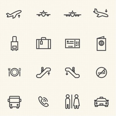 basit Havaalanı Icon Setler felç geçirdi. çizgi simgeler.