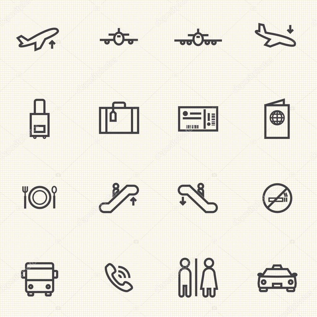 Simple Stroked Airport icon sets. Line icons.