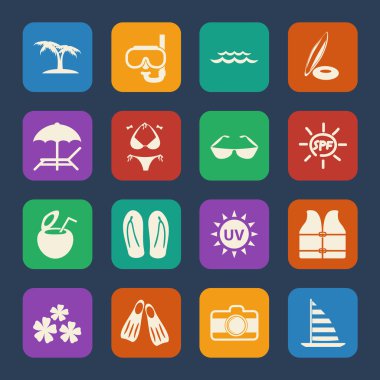 Seyahat etmek simge. Düz simgeler kümesi. Vektör