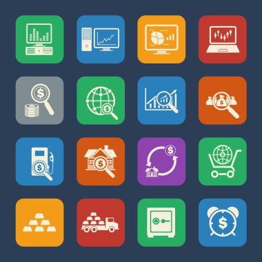 iş ve Finans simgeler kümesi. Web ve mobil uygulamalar için düz tasarımı. vektör