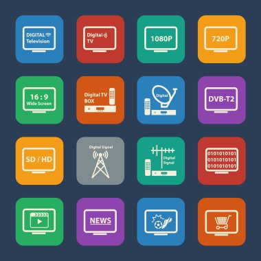 Dijital televizyon Icon Setler. Düz çizmek için Web sitesi ve hareket eden kullanma. Vektör