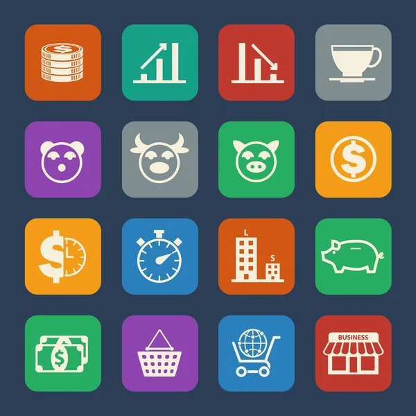 Affari e finanza Icone impostate. Design piatto per applicazioni Web e Mobile. Vettore — Vettoriale Stock
