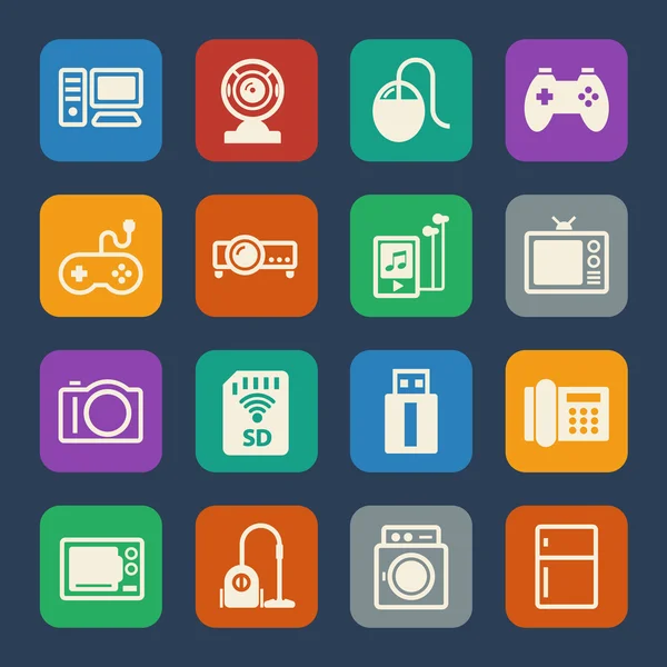 Inicio icono de dispositivo electrónico. Conjunto de iconos planos para marketing y servicios de Internet. Vector — Vector de stock