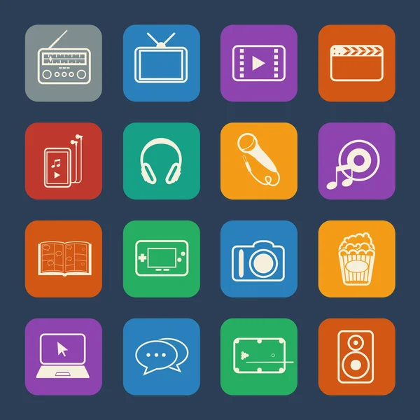 Multimedia- und Unterhaltungssymbole gesetzt. flaches Design für Webseiten und mobile Anwendungen. Vektor — Stockvektor