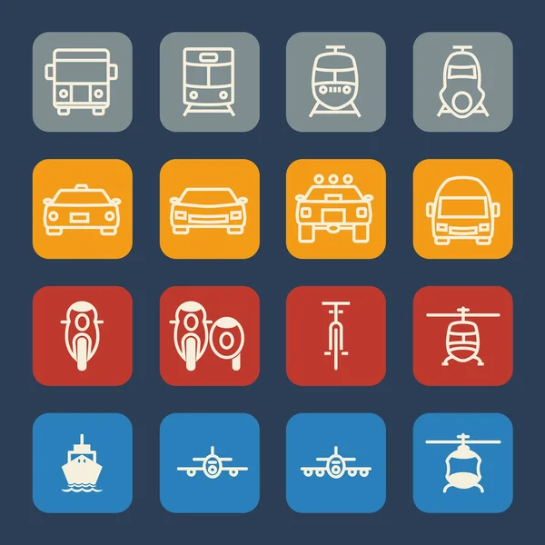 Conjunto de ícones de veículos e transportes. Projeto plano . — Vetor de Stock
