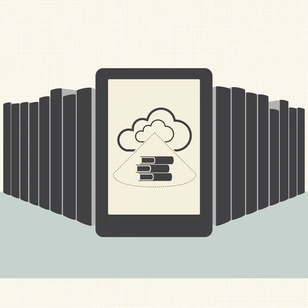 E-Book with Cloud computing. Vector icons set — Stock Vector