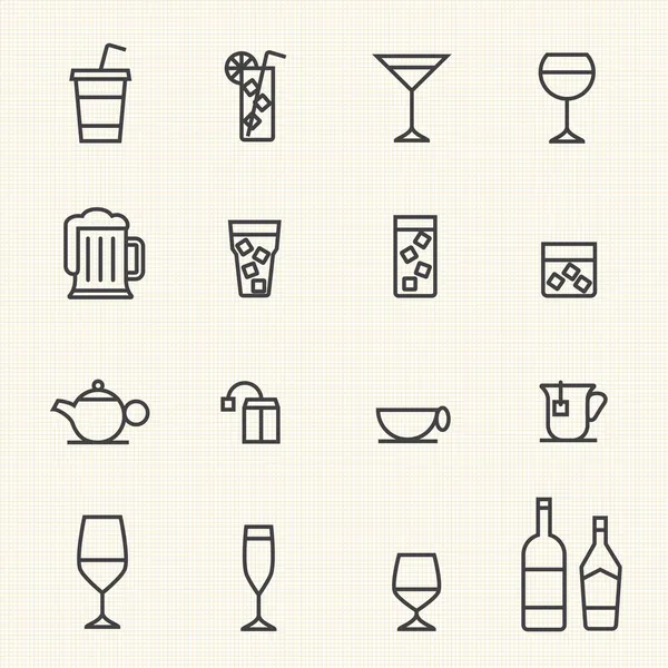 Glas en fles vector grootteafhankelijke pictogrammen. — Stockvector