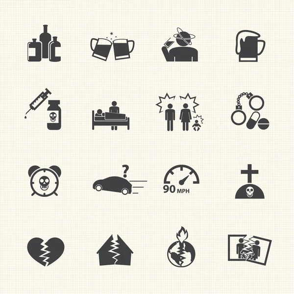 Alcoholism icons set. — Stock Vector