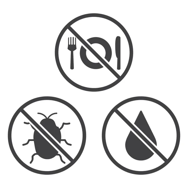 Do not Eat, Bug and Wet icons. — Stock Vector