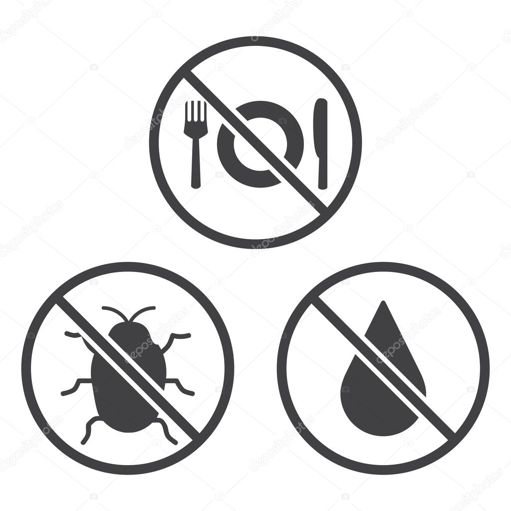 Do not Eat, Bug and Wet icons.