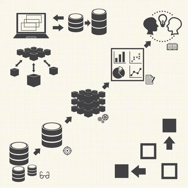 Conjunto de ícones Big Data, conceito de mineração de dados — Vetor de Stock