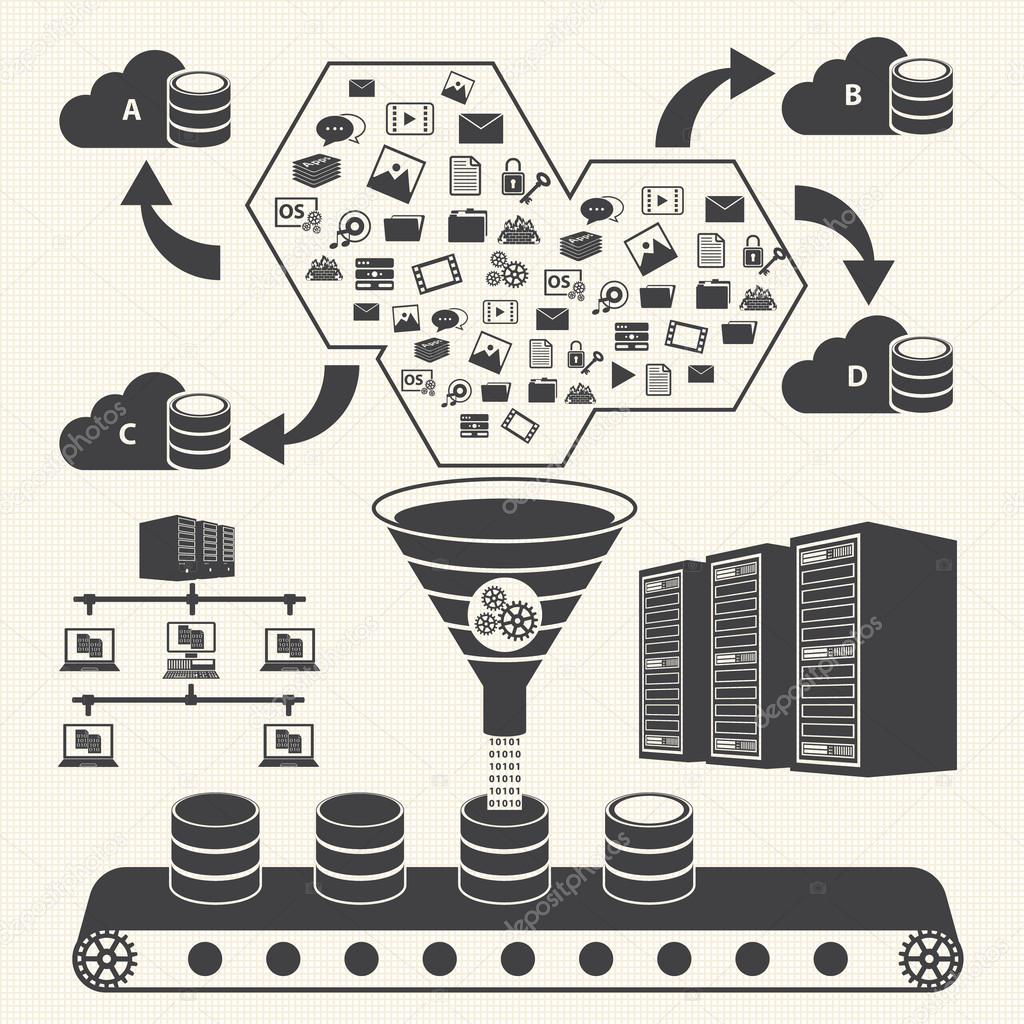 Big Data icons set, Cloud computing concept