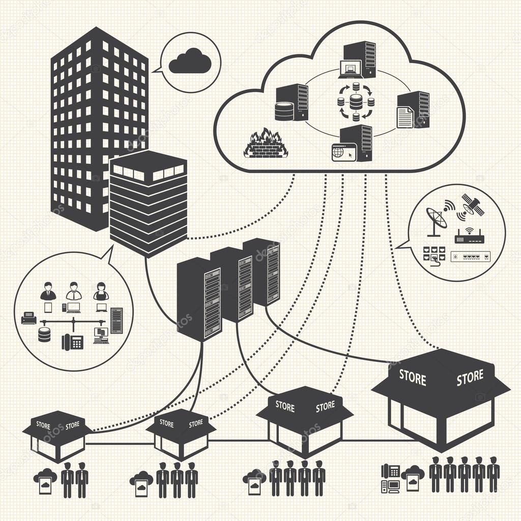 Big Data icons set, Cloud computing and network concept