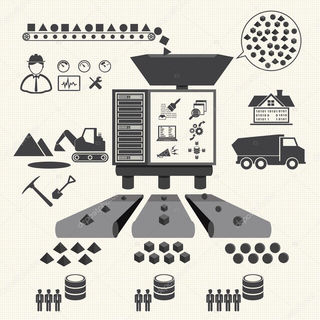 Big Data icons set, Data minning concept