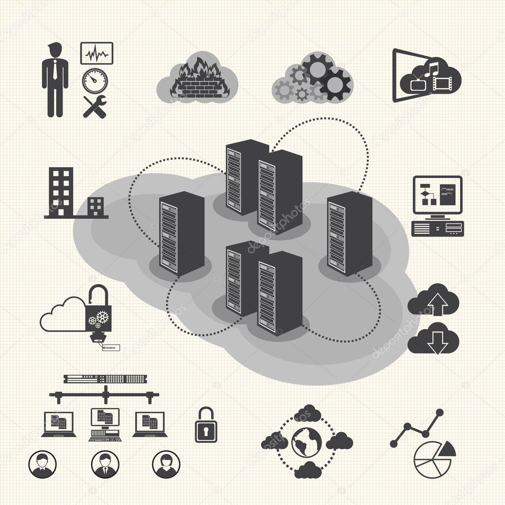 Big Data icons set, Cloud computing and network concept