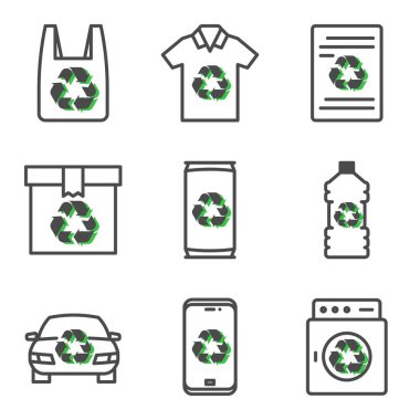 Geri dönüşüm simgesi seti. Vektör satırı simgeleri