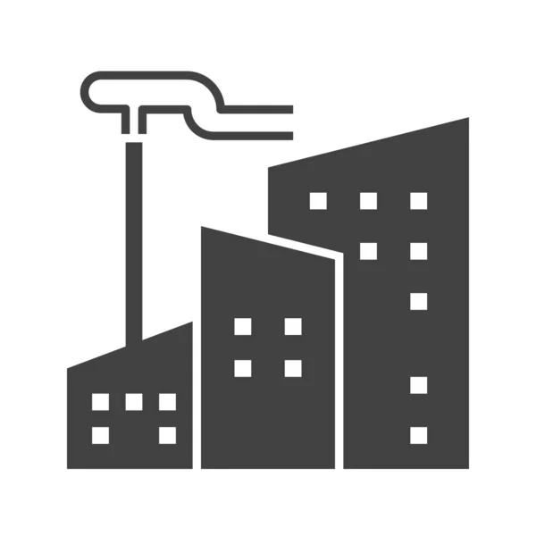Fabrik Industriebau Ikone Gesetzt Solides Icon Zeichen Konzept Vektorillustration — Stockvektor