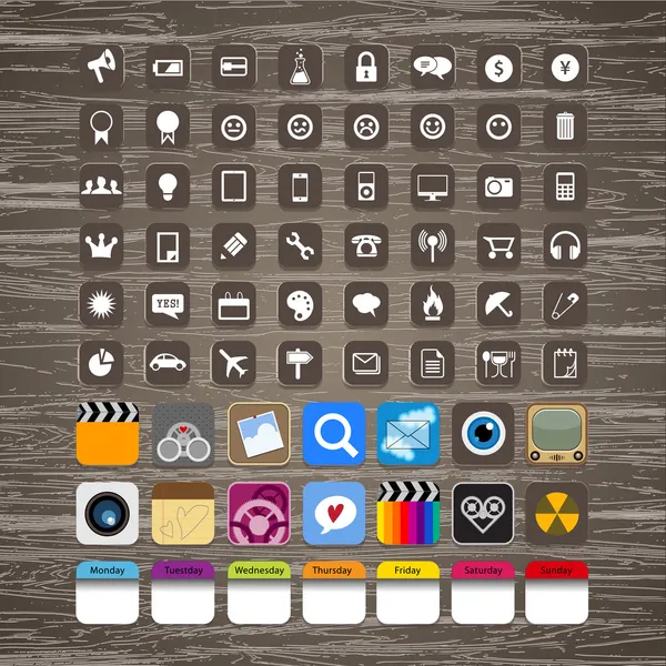 Icons für Web und Mobile auf Holz-Hintergrund — Stockfoto