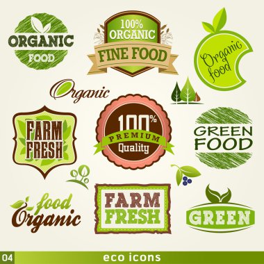 Set of organic and farm fresh food labels and Elements