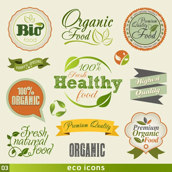 Vintage Organic Food icon set.Vector — Stock Vector